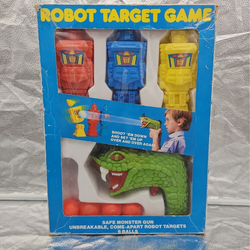 Game Robot Target 1970's Green Monster Snake Gun Break Apart Robots Vintage NOS